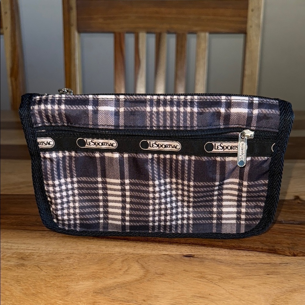 LeSportsac Small Black And White Plaid Cosmetic Case